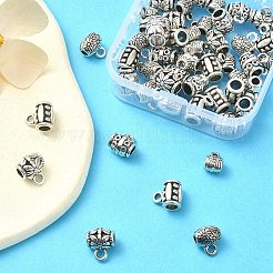 50 個 5 スタイルのチベットスタイル合金バレル彫刻フラワーベイルビーズ  チューブベイル  ループベイル  アンティークシルバー  8~10x6~9x5~7mm  穴：1~2mm  内径：2~3.5mm  10個/スタイル&nbsp;FIND-YW0003-18