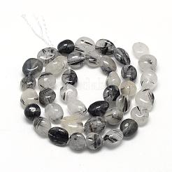 天然石ブラックルチルクォーツビーズ連売り  ナゲット  8~15x7~12x4~12mm  穴：1mm  約30~45個/連  15.7インチ&nbsp;G-R445-8x10-18
