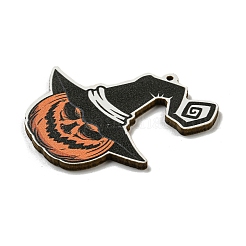 ウッドペンダント  ハロウィンモチーフ  オレンジ  カボチャ  50x45x3mm  穴：2mm&nbsp;WOOD-M012-02P