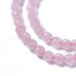 天然石ローズクォーツビーズ連売り  多面カット  ラウンド  4x4mm  穴：0.4mm  約98~105個/連  15.9~16.6インチ（40.4~42.2cm）&nbsp;X-G-F596-20-4mm