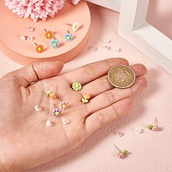 10スタイルの花の磁器スタッドピアス8個  925スターリングシルバーピン付き  ミックスカラー  9~10.5x7~9mm&nbsp;EJEW-TA0001-30