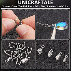 16個 4スタイル 304ステンレススチール サイスピックピンチベイル  スター  ステンレス鋼色  8.5~13x2.3~6mm  穴：1.2~1.8mm  ピン：0.8~0.9mm  4個/スタイル&nbsp;STAS-UN0059-73P