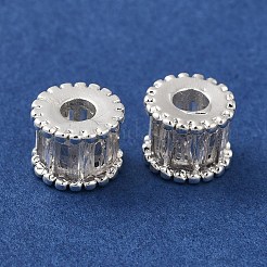 ラックメッキ真鍮舗装クリアキュービックジルコニアビーズ  カドミウムフリー＆鉛フリー  コラム  銀  7x5.8mm  穴：2.8mm&nbsp;KK-M285-29S