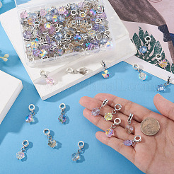 105個 7スタイル ガラス ヨーロピアン ダングル チャーム  合金のベイルが付いた大きな花の穴のペンダント  プラチナ  ミックスカラー  28mm  15個/スタイル&nbsp;HJEW-TAC0130