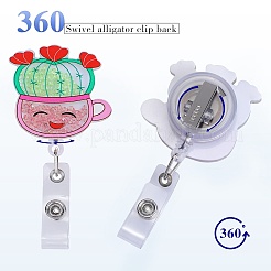ラインストーン流砂効果アクリル & ABS プラスチックバッジリール  格納式バッジホルダー  パールピンク  94mm  サボテン：46x49mm&nbsp;AJEW-SZ0002-48B