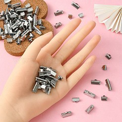 304ステンレススチールリボンカシメエンドパーツ  ステンレス鋼色  7x13mm  穴：1.5x2mm&nbsp;STAS-YW0001-78D