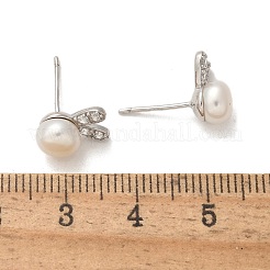 女性用スターリングシルバーマイクロパヴェクリアキュービックジルコニアスタッドピアス925個  ABSの模造パールと  兎  プラチナ  10x7mm&nbsp;EJEW-K303-02B-P