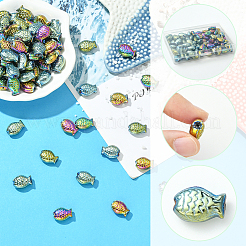 80個2色電気メッキガラスビーズ  魚  フルメッキ  ミックスカラー  15x10x3mm  穴：1mm  40個/カラー&nbsp;EGLA-SC0001-54A