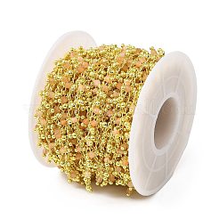 手作りの真鍮製キューブリンクチェーン  天然ムーンストーンビーズと糸巻き付き  長持ちメッキ  ラックめっき  ハンダ付け  鉛フリー＆カドミウムフリー  18KGP本金メッキ  チャーム：6x2.5x2.5mmと6x2.5mm&nbsp;CHC-L053-10G-02