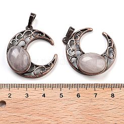 天然石クオーツクリスタルペンダント  赤銅めっき真鍮のパーツ  ムーン  34x30x9~9.5mm  穴：5x8mm&nbsp;G-L602-01R-18