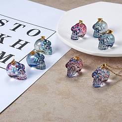 5個の電気メッキk9ガラスペンダント  金メッキ真鍮ベイル付き  スカルチャーム  ハロウィン  銀  25x26~27x19mm  穴：5x3mm&nbsp;EGLA-SZ0001-31