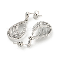 ティアドロップ真鍮パヴェクリアキュービックジルコニアダングルイヤリング  プラチナ  30x14mm&nbsp;EJEW-M258-70P