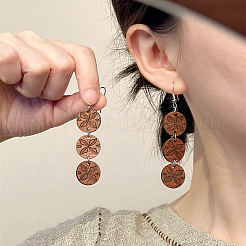 ボヘミアンウッドのぶら下がりピアス  フラットラウンド  プラチナ  花  60x18mm&nbsp;WG7FE60-01