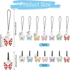 合金エナメル携帯ストラップと携帯防塵プラグ  ラインストーン付き  ミックスカラー  4~8.5cm  4個/セット&nbsp;HJEW-GL00016