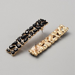 女性のための合金のラインストーンのスタッドピアス  長方形  ジェット  62.5x13.5mm&nbsp;EJEW-WH0004-130D