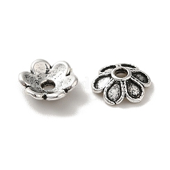 チベット風合金ビーズキャップ  カドミウムフリー＆鉛フリー  花  アンティークシルバー  7.5x2.5mm  穴：1.5mm  約4761個/1000g&nbsp;PALLOY-P302-04A-AS