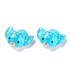 クリア樹脂カボション  海洋動物シリーズ  ガンギエイ目/魚  シアン  21.5x25.5x9.5mm&nbsp;RESI-I043-01