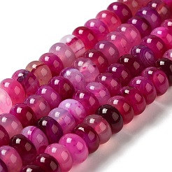 天然石瑪瑙ビーズ連売り  染め＆加熱  ロンデル  フクシア  8~8.5x4.5~5.5mm  穴：1.4mm  約41個/連  7.40~7.48''（18.8~19センチメートル）&nbsp;G-H295-C03-02
