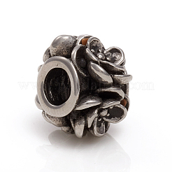 304ステンレススチールヨーロピアンビーズ  大穴ビーズ  花とロンデル  アンティークシルバー  13x10mm  穴：5mm&nbsp;STAS-G228-07AS