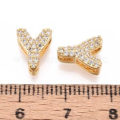 真鍮マイクロペーブクリアキュービックジルコニアビーズ  文字L  ニッケルフリー  文字y  10x8x5mm  穴：4.5mm&nbsp;KK-T071-17G-Y