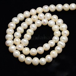 天然養殖淡水パールビーズ連売り  ポテト  乳白色  7~8mm  穴：0.8mm  約46~47個/連  13.77インチ〜14.17インチ&nbsp;X-PEAR-L001-F-07