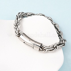304ステンレススチールロープチェーンブレスレット男性用女性用  ステンレス鋼色  8-7/8x3/8インチ（22.6x1cm）&nbsp;BJEW-C124-03B-P