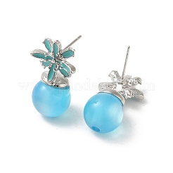 女性用フラワー合金エナメル＆樹脂スタッドピアス  空色  プラチナ  24x13mm&nbsp;EJEW-K282-04P