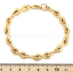 304ステンレススチール製インフィニティリンクチェーンブレスレット、女性・男性用  イオンプレーティング（ip）  ゴールドカラー  8-5/8インチ（22cm）  リンク：18.5x8x2.5mm&nbsp;BJEW-F488-53D-G