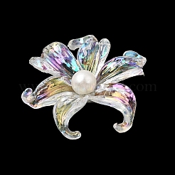 クリア樹脂カボション  ユリの花  プラスチックイミテーションパールビーズ付き  クリアAB  43x41x9.5mm&nbsp;RE-CBADCDD-04