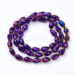 電気メッキガラスビーズセット  多面カット  ティアドロップ  パープルメッキ  15x10mm  穴：1mm  約50個/連  27.1インチ&nbsp;X-EGLA-D017-15x10mm-6