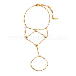 304ステンレススチールリンクリングブレスレット  女性用アズキチェーンブレスレット  ハート  18KGP本金メッキ  6.69インチ（17cm）&nbsp;WG5E194-01