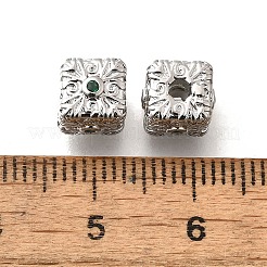 真鍮製マイクロパヴェキュービックジルコニアビーズ  カドミウムフリー＆ニッケルフリー＆鉛フリー  つる付き立方体  プラチナメッキ  7.5x7.5x7mm  穴：1.8mm&nbsp;KK-M318-28P