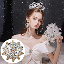 合金とガラスのカボション6個  花  ライトゴールド  透明  46x44.5x9.5mm  6個/セット&nbsp;FIND-FG0004-60B