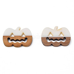 樹脂とクルミ材のフィリグリー ジョイナー  カボチャのジャックランタン  ハロウィン用  ホワイト  22x29.5x3mm&nbsp;RESI-N025-025-B03