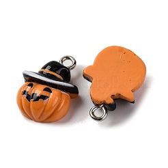 ハロウィーンのテーマの不透明樹脂ペンダント  プラチナメッキ鉄ループ付き  カボチャ  17.5x13x7mm  穴：2mm&nbsp;LS-RESI-D075-02A