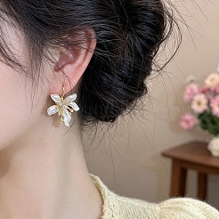 合金エナメルフレンチフックピアス  花  クリスタル ラインストーン ダングル イヤリング  ゴールドカラー  30mm&nbsp;WGBBE2E-01