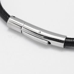 レザーコードブレスレット作り  304ステンレススチール製バヨネット留め具付き  ブラック  212x4mm&nbsp;BJEW-I200-06B
