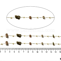 手作りの天然ユナカイトチップビーズチェーン  ハンダ付け  ラックメッキ真鍮のパーツ  長持ちメッキ  鉛フリー＆カドミウムフリー  スプールで  5~14x2~7x3~7mm&nbsp;CHC-F020-09G-01