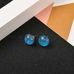ハーフラウンドレジンスタッドピアス  グリッターパウダー付き  金フォイル  304ステンレススチールピンとプラスチックイヤーナット  ミックスカラー  12x5.5mm  ピン：0.6mm&nbsp;EJEW-JE04317