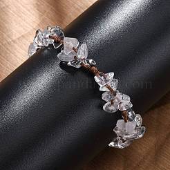 女性用調節可能な天然水晶編みビーズブレスレット  内径：1-5/8~3インチ（4.15~7.6cm）&nbsp;BJEW-U035-02L