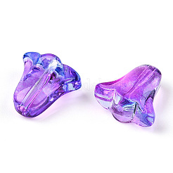スプレー塗り透明ガラス・ビーズ  チューリップの花  青紫色  10x11x5.5mm  穴：1mm&nbsp;GLAA-D006-20B