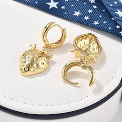 真鍮フープピアス 鉛フリー＆カドミウムフリー  長持ちメッキ  ラックめっき  苺  18KGP本金メッキ  37x17mm&nbsp;EJEW-R016-08G-02