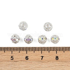 真鍮製のラインストーンビーズ  グレードA  銀色のメッキ  ラウンド  クリスタルAB  6mm  穴：1mm&nbsp;RB-A011-6mm-28S