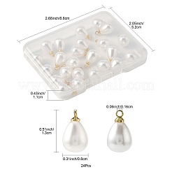 24 個の abs プラスチック模造真珠のペンダント  真鍮パーツ  ドロップ  18KGP本金メッキ  13x8x8mm  穴：1.6mm&nbsp;KK-FS0001-77