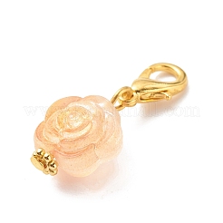 アクリルバラの花のペンダントの装飾  クリップオンチャーム  合金製カニカン付き  ミックスカラー  ゴールドカラー  28mm&nbsp;HJEW-JM00739-01