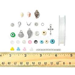 夏用ガラス、合成マグネサイト、シェルのバングル作りキット  ミックスカラー  6mm  穴：1mm&nbsp;DIY-FS0007-91