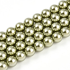 ベーキングペイントパール化ガラスパールビーズ連売り  ラウンド  黄緑  6mm  穴：0.8mm  約69~70個/連  15.75~15.94インチ（40~40.5cm）&nbsp;HY-N002-6mm-A07