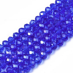 電気メッキガラスビーズセット  ABカラーメッキ  多面カット  ロンデル  ブルー  8x6mm  穴：1mm  約60~62個/連  39~40cm&nbsp;EGLA-A034-T8mm-B27