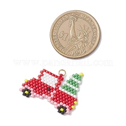 クリスマス ミユキ デリカ ガラス シードビーズ カー＆クリスマスツリーペンダント  304ステンレススチール製丸カン付き  レッド  24x30x2mm  穴：3mm&nbsp;PALLOY-MZ01072