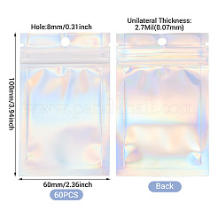 長方形のジッパー付きプラスチック製グリッターホログラフィックバッグ 60個  再封可能なバッグ  透明  10x6cm  穴：8mm  片側の厚さ：2.7ミル（0.07mm）&nbsp;OPP-TA0001-23